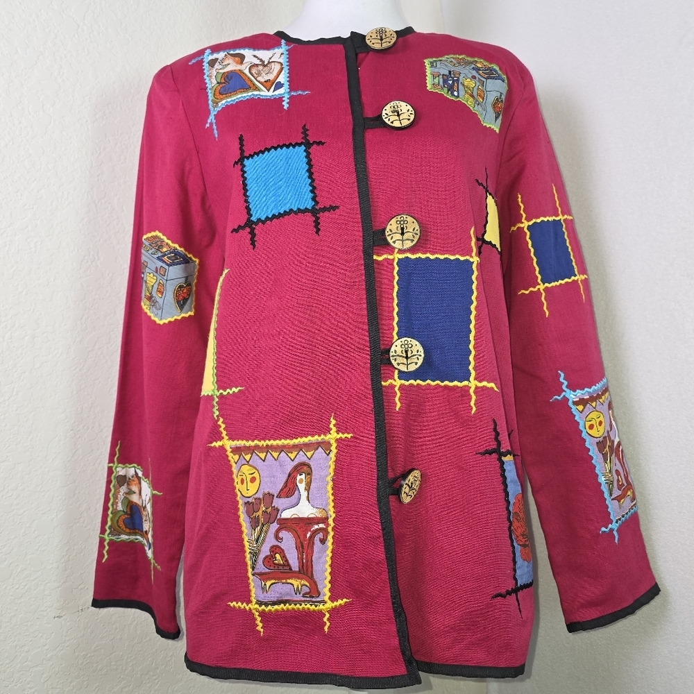 Allure Vtg Patchwork Embroidered Jacket Medium Ar… - image 1